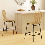  Set od 2 barske stolice s naslonom boho dizajn PE ratan uključujući oslonac za noge 42 5 cm x 52 cm x 102 cm žuta + crna | shoptok.hr