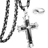 Muška Ogrlica s Križem MJ-38723 - Crna / Srebrna / 60cm KP38723