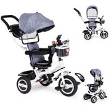 ECO TOYS tricikl s okretnim sjedalom 360 s bijelom konstrukcijom i košaricom, siva | shoptok.hr