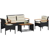 Maison Chic Seti vrtnega pohištva - Vrtna garnitura - Vrtni pohištvo set 4-delna z blazinami črna poli ratan, (21820795) | Shoptok.si