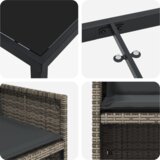 vidaXL 5-dijelni set za objedovanje u vrtu s jastučićima, siva poli ratan, vrtni stol, crn 160x80x73 cm od kaljenog stakla | shoptok.hr