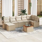vidaXL 8-delni Vrtni Kavč Set z Blazinami Bež Poli Ratan Akacija | Shoptok.si