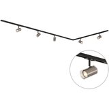 QAZQA Modern railsysteem zwart met 5 spots gunmetal 1-fase - Iconic Lloyd Cene