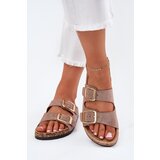 Boto Women's Slippers Made Of Eco Suede Golden Buckles Dark Beige Vorella | Shoptok.si