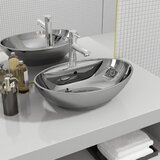 vidaXL Umivalnik z odprtino za odtekanje 58,5x39x21cm keramičen srebrn | Shoptok.si