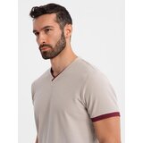 Ombre Men's T-shirt with contrasting inserts and v-neck - beige | shoptok.hr