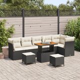 vidaXL 9-delna vrtna sedežna garnitura z blazinami Črna Poly ratan Acacia | Shoptok.si