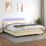 The Living Store Box spring postelja z vzmetnico LED krem 180x200 cm blago - Box Spring Postelja, (21520507)