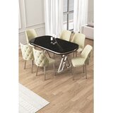 Hanah home trpezarijski set Afe, sto i 6 stolica, ploča u dekoru Sonata, hromirane noge, krem tkanina Babyface | Eponuda.com