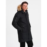 Ombre Alaskan men&#039;s winter jacket with detachable fur from the hood - black cene