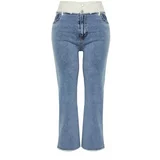 Trendyol Curve Light Blue Waist Belt Detailed Straight Fit Jeans
