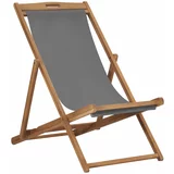 vidaXL sklopiva stolica za plažu od masivne tikovine siva