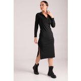 armonika Women's Black Fitted Shirt Collar Long Sleeve Dress Cene