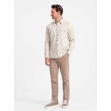 Ombre Men's REGULAR FIT cotton shirt with buttoned pockets - cream Cene