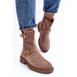 Boto Women's Flat Heel Boots with Buckles Dark Beige Bliggore | Shoptok.si