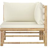 Maison Chic Vrtni kotni kavč - Zunanji kavč s kremno belimi blazinami bambus, (22041061) | Shoptok.si