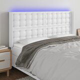 The Living Store LED posteljno vzglavje belo 203x16x118/128 cm umetno usnje - LED Vzglavje, (21659693) Cene