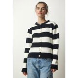 Happiness İstanbul Women's Black and White Stylish Buttoned Striped Knitwear Cardigan Cene