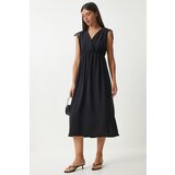 Happiness İstanbul Women's Black Wrap Collar Gathered Knitted Dress | Shoptok.si