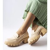 Gemre Beige classic block heel loafers Dina | Shoptok.si