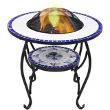 vidaXL Ognjišče z mizico moder in bel mozaik 68 cm keramika | Shoptok.si