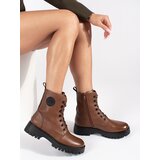 Sergio Leone Brown lace-up leather platform ankle boots for women by Cijene