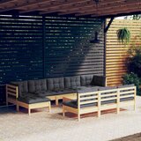  Vrtna sedežna garnitura 11-delna s sivimi blazinami borovina, (20760752) | Shoptok.si
