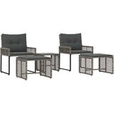  Set vanjskog namještaja s jastukom 5 pcs Sivi - siva i tamnosiva 2x pojedinačna stolica + 2x bar stolica + 1x stol | shoptok.hr