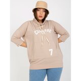 Fashion Hunters Beige long plus size blouse with patches Cene