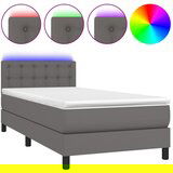 Maison Chic Box spring postelja - Vzmetna postelja z vzmetnico LED siva 80x200 cm umetno usnje SL21690, (21904239) Cene