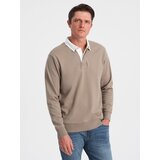 Ombre Men's sweatshirt with white polo collar - dark beige Cene