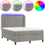 vidaXL Box spring postelja z vzmetnico LED sv. siva 140x190 cm žamet | Shoptok.si