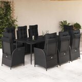  Vrtna garnitura - 9-dijelni vrtni blagovaonski set s jastucima crni od poliratana - Dužina stola 200 cm Oštra noga 8 | shoptok.hr