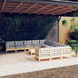 The Living Store Vrtna sedežna garnitura 12-delna s sivimi blazinami borovina - Vrtna Sedežna Garnitura, (21424420) | Shoptok.si