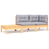 Maison Chic Seti vrtnega pohištva - Vrtna garnitura - Vrtni pohištvo set 3-delna s sivimi blazinami borovina, (21813771) | Shoptok.si