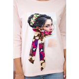 Kesi Blouse with graphics and colorful bow 3D powder pink | shoptok.hr