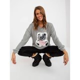 Fashion Hunters Women's gray classic sweater with a sequin applique | Shoptok.si