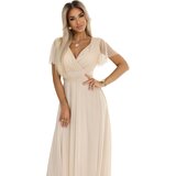 numoco basic 562-6 NASTIA Long dress with a neckline and short sleeves - beige | Shoptok.si