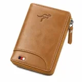 Usnjena denarnica z zadrgo in RFID zaščito za kartice | ZIPPWAL Khaki, (5000375149)