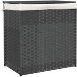  Košara za rublje s 2 odjeljka siva 53 x 35 x 57cm od poliratana | shoptok.hr