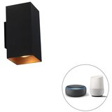QAZQA Pametna stenska svetilka črna z zlatim kvadratom vključno z 2 WiFi GU10 - Sab | Shoptok.si