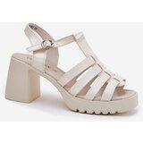 VINCEZA Lacquered Leather Women's Sandals On A Heel Light Beige 66621 | Shoptok.si