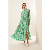 By Saygı Buttoned Up Front, Tie Waist Floral Long Viscose Dress. Wide Sizes in Saks. Cene