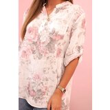 Kesi Włoski Women's cotton shirt with floral pattern and rolled-up sleeves white | Shoptok.si