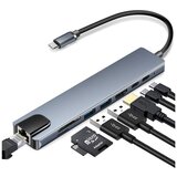 Fast_Asia Adapter-konvertor TIP C na HDMI+2xUSB 3.0+TF/SD+2xTIP C+RJ45 | ePonuda.com