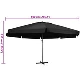  Vrtni suncobran s aluminijskim stupom 600 cm crni | shoptok.hr