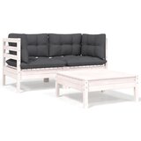 Maison Chic Seti vrtnega pohištva - Vrtna garnitura - Vrtni pohištvo set 3-delna z blazinami bela trdna borovina, (21809919) | Shoptok.si