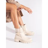 SEASTAR Creamy classic ankle boots with a decorative belt