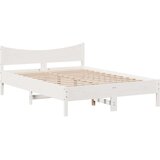 vidaXL Posteljni okvir z vzglavjem bel 140x190 cm trdna borovina, (21322512) | Shoptok.si