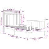  Posteljni okvir črn iz trdnega lesa 75x190 cm 2F6, (20647891) | Shoptok.si